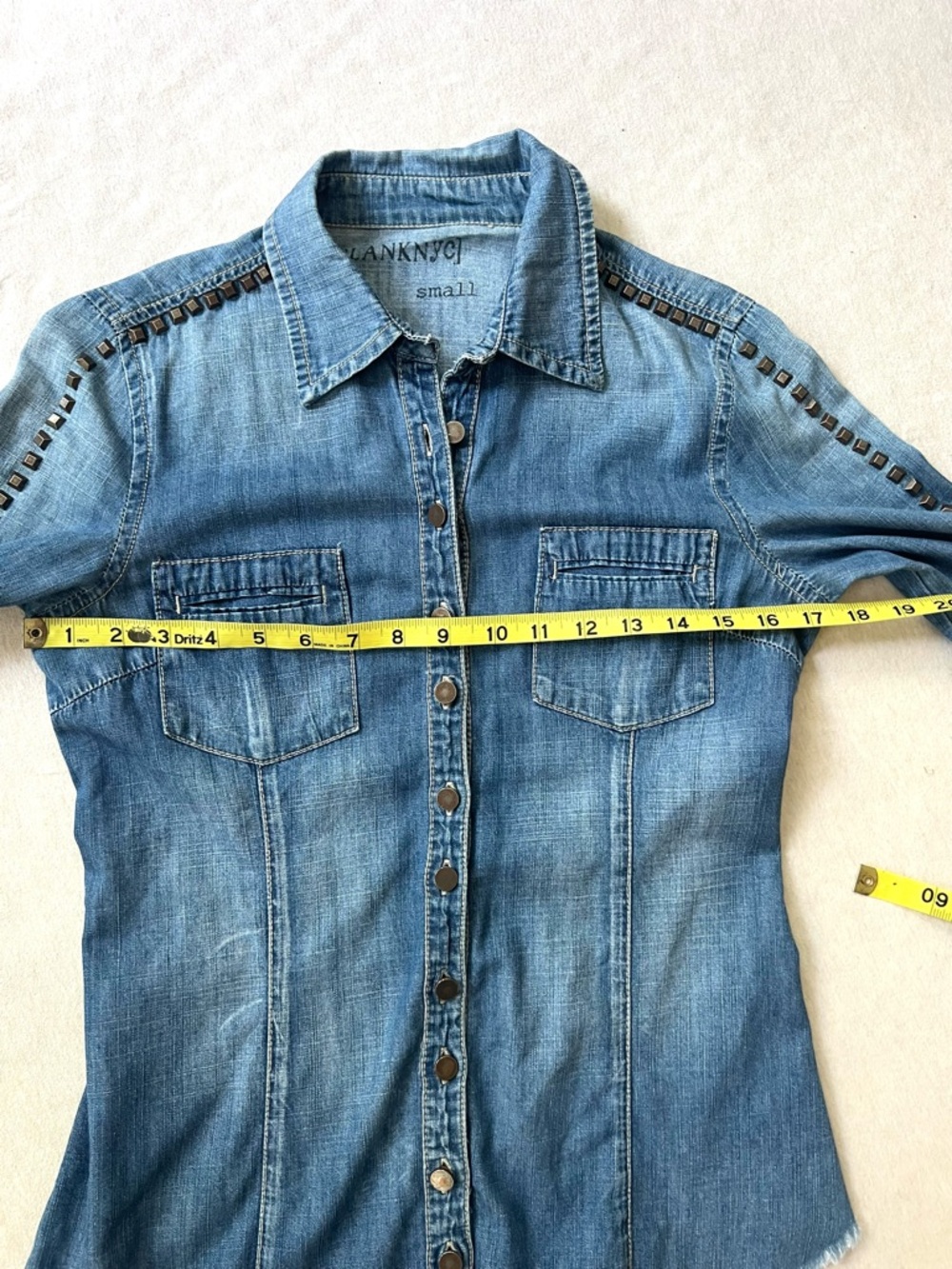 Western Cowgirl Blank NYC Light Blue Stud-Trim Denim Button-Down Shirt - Picture 8 of 9